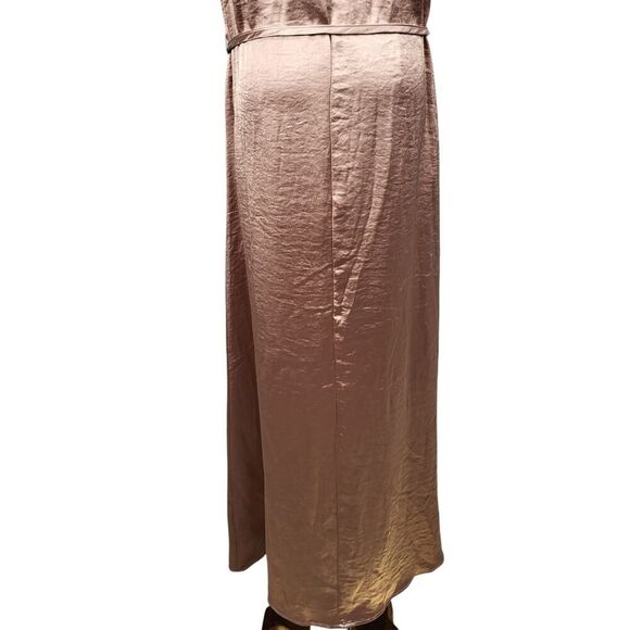 NEW Easel Small Rose Gold Maxi Dress Sleeveless Satin Tie Waist Pockets Keyhole - Picture 9 of 16